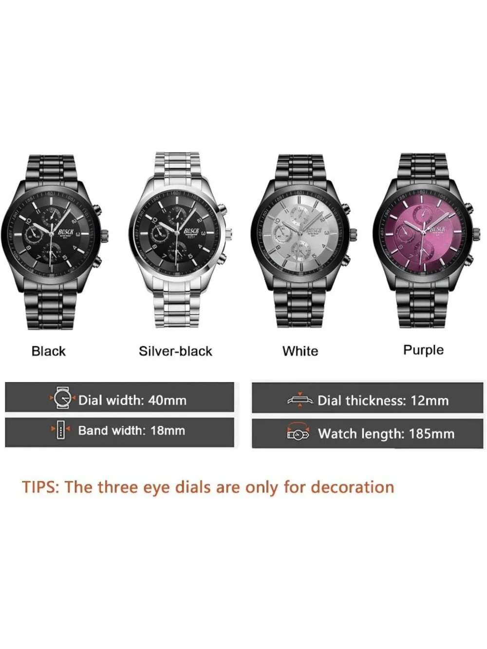 Men's Silver And Black Analog Stainless Steel Chronograph Waterproof Wrist Watch